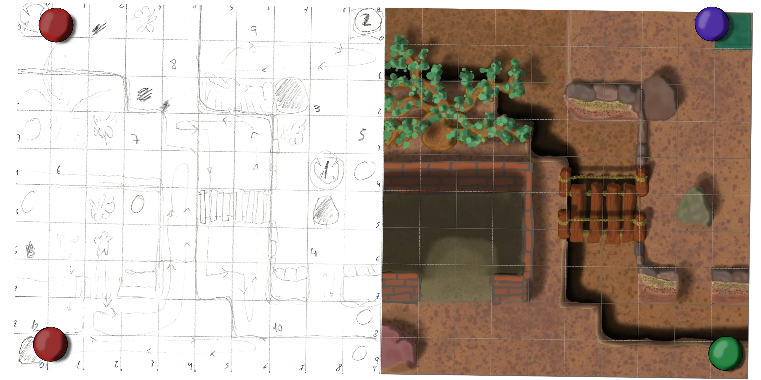 esquema do xogo comparado co debuxo final